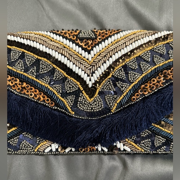 NWT - Sequin and Beads beautiful crossbody - Navy and Brown - Picture 4 of 10